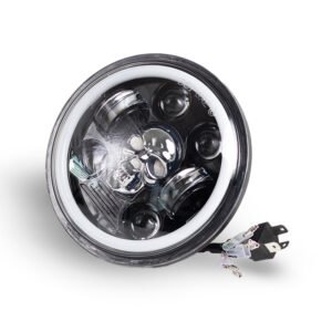 TB-508 UNIDAD redonda de 5 pulgadas, diseño calavera, luz altas y bajas con ojo de angel, sistema autorefrigerante por disipador